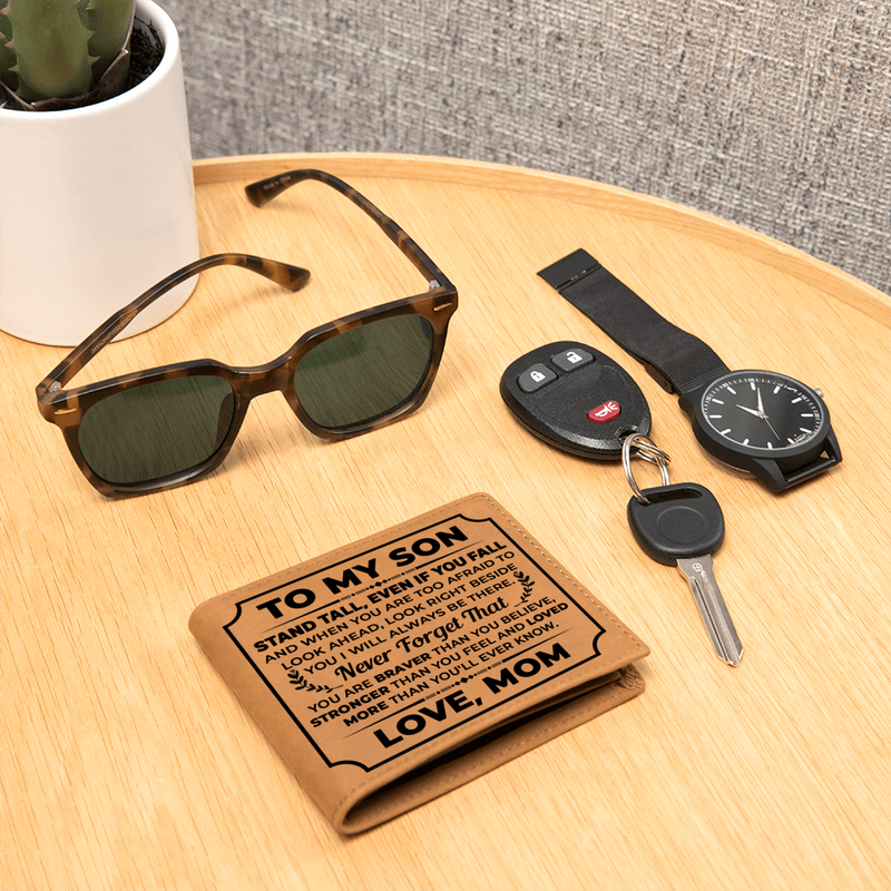 To My Son Stand Tall (Black) – Leather Wallet